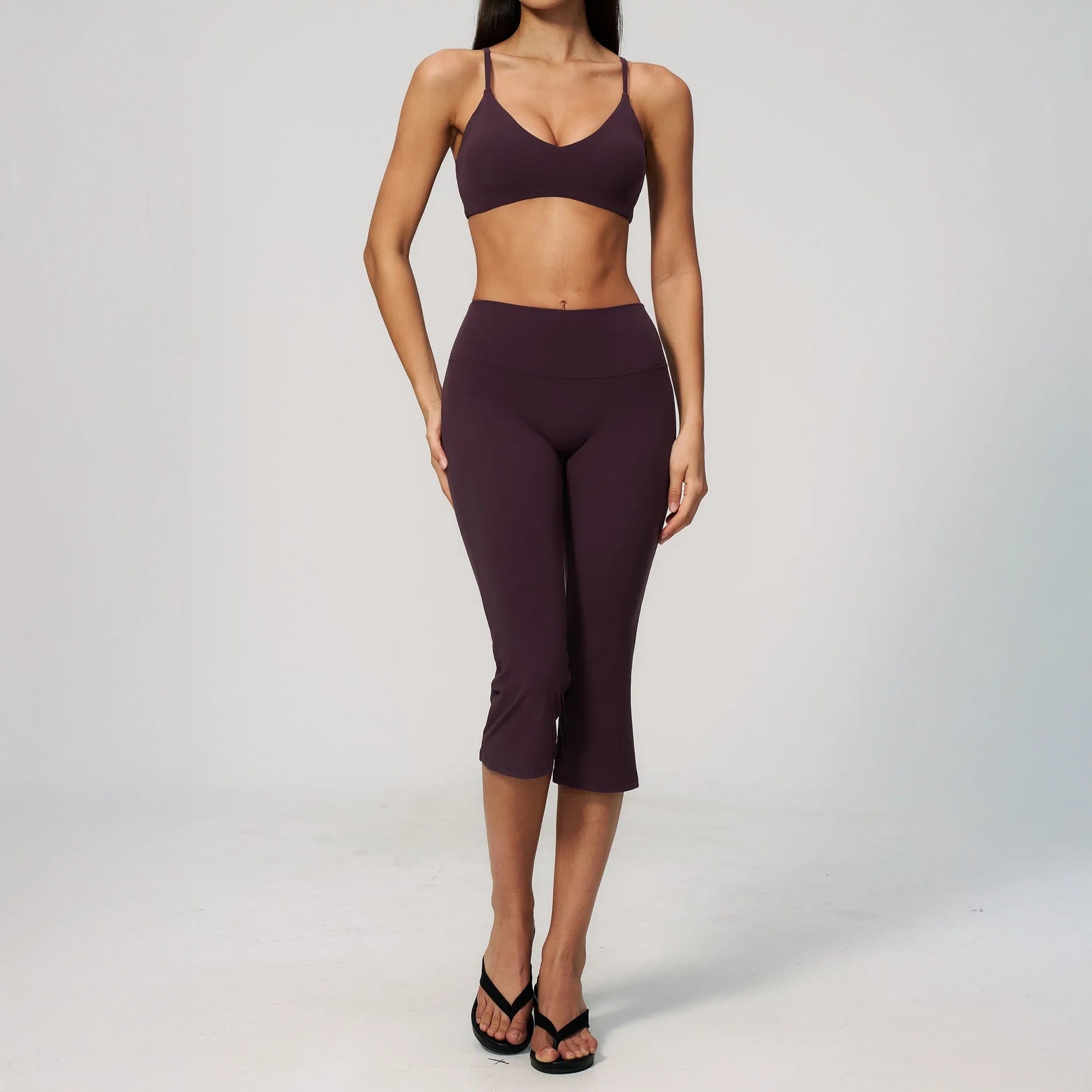 V-Neck Adjustable Yoga Sports Bra - Ink Purple - ink purple capri styling
