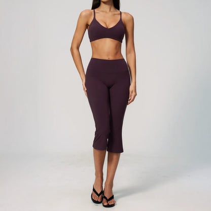V-Neck Adjustable Yoga Sports Bra - Ink Purple - ink purple capri styling