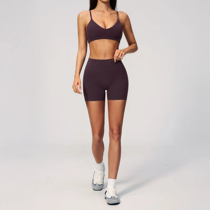 V-Neck Adjustable Yoga Sports Bra - Ink Purple - ink purple shorts styling