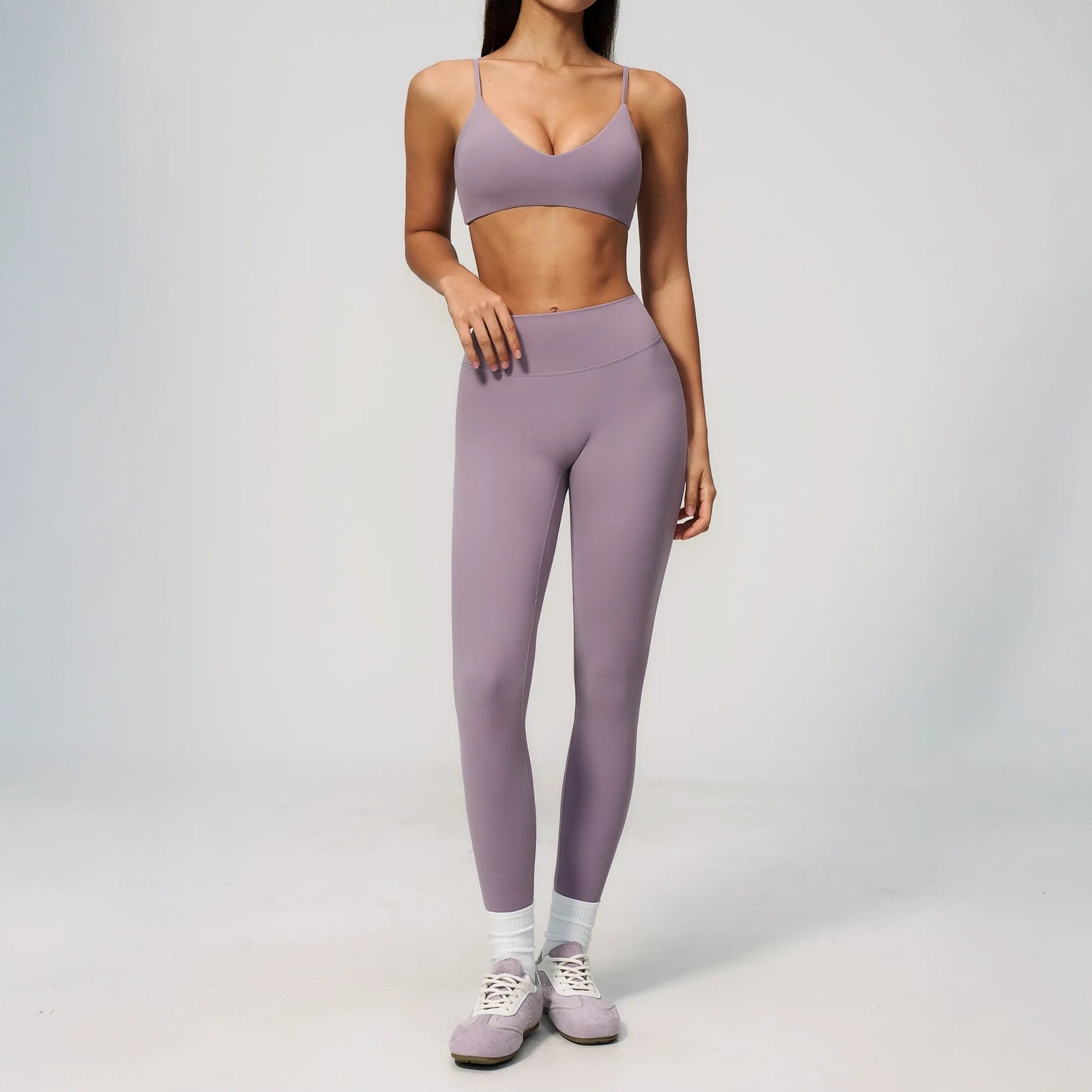 V-Neck Adjustable Yoga Sports Bra - Lilac Purple - lilac purple leggings styling