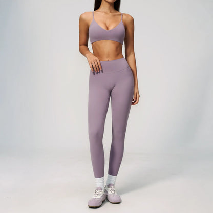 V-Neck Adjustable Yoga Sports Bra - Lilac Purple - lilac purple leggings styling