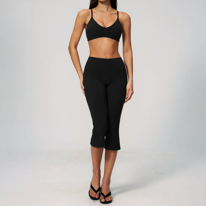 V-Neck Adjustable Yoga Sports Bra - Premium Black - premium black capri styling
