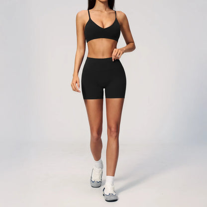 V-Neck Adjustable Yoga Sports Bra - Premium Black - premium black shorts styling