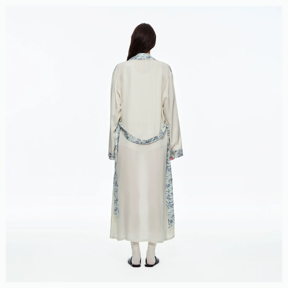 Ivory Sketch Print Viscose Kimono Robe