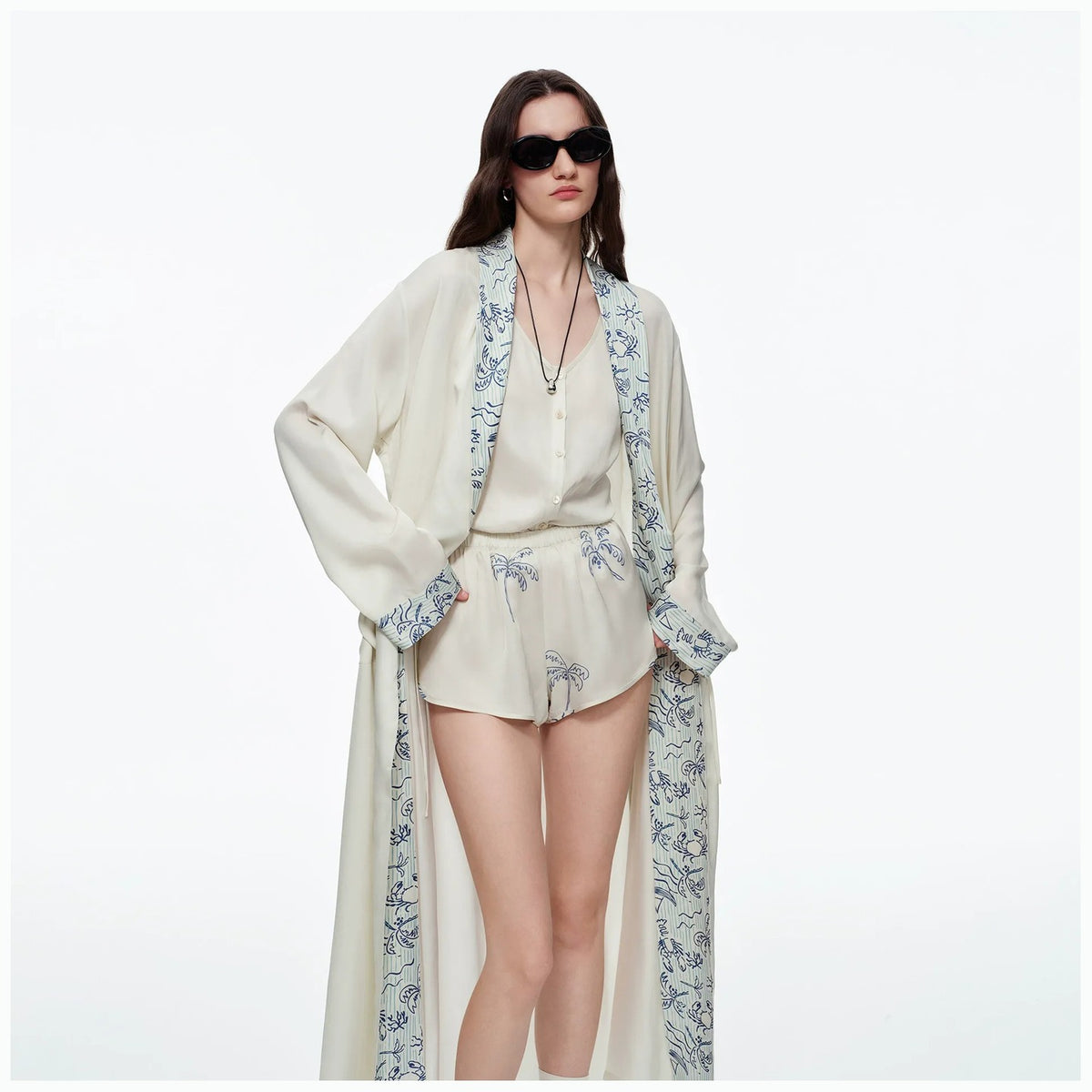 Ivory Sketch Print Viscose Kimono Robe