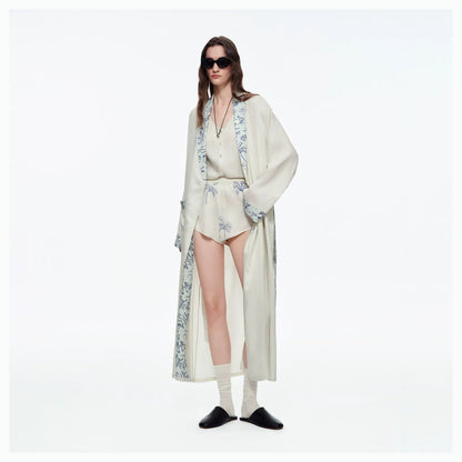 Ivory Sketch Print Viscose Kimono Robe