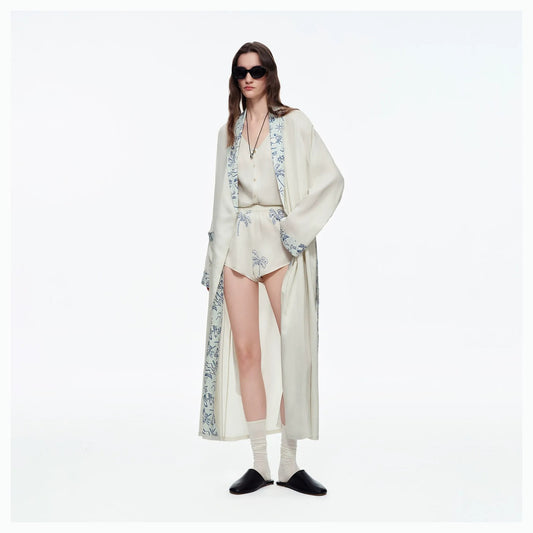 Ivory Sketch Print Viscose Kimono Robe