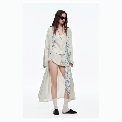 Ivory Sketch Print Viscose Kimono Robe