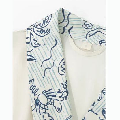 Ivory Sketch Print Viscose Kimono Robe