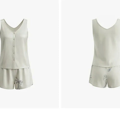 Milky Apricot White Viscose Tank Shorts Pajama Set
