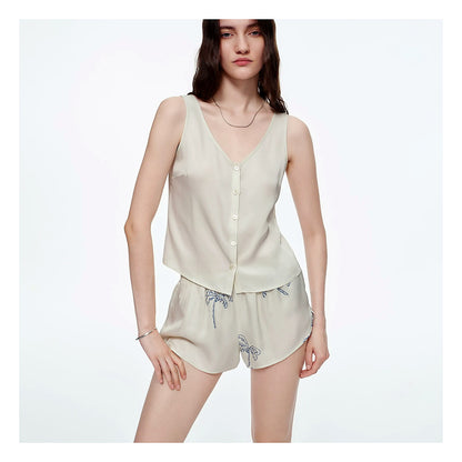 Milky Apricot White Viscose Tank Shorts Pajama Set