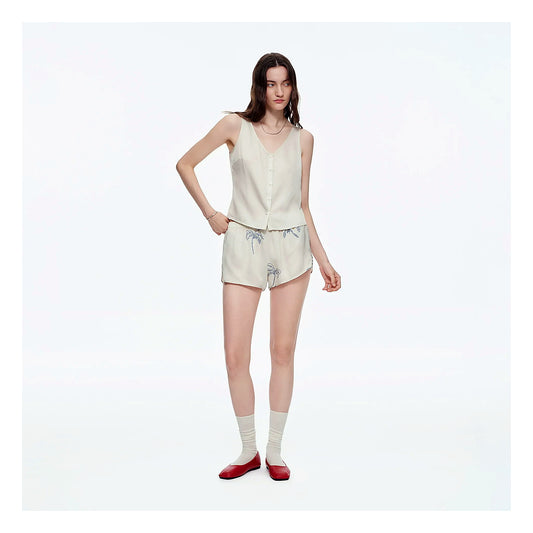 Milky Apricot White Viscose Tank Shorts Pajama Set