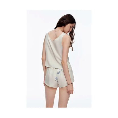 Milky Apricot White Viscose Tank Shorts Pajama Set